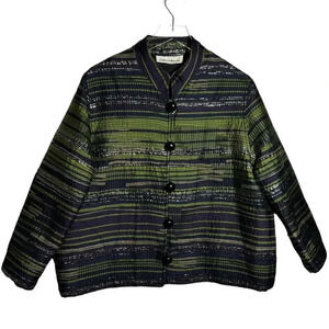 Caroline Rose Striped boxy Jacket Womens Green black striped metallic size XL